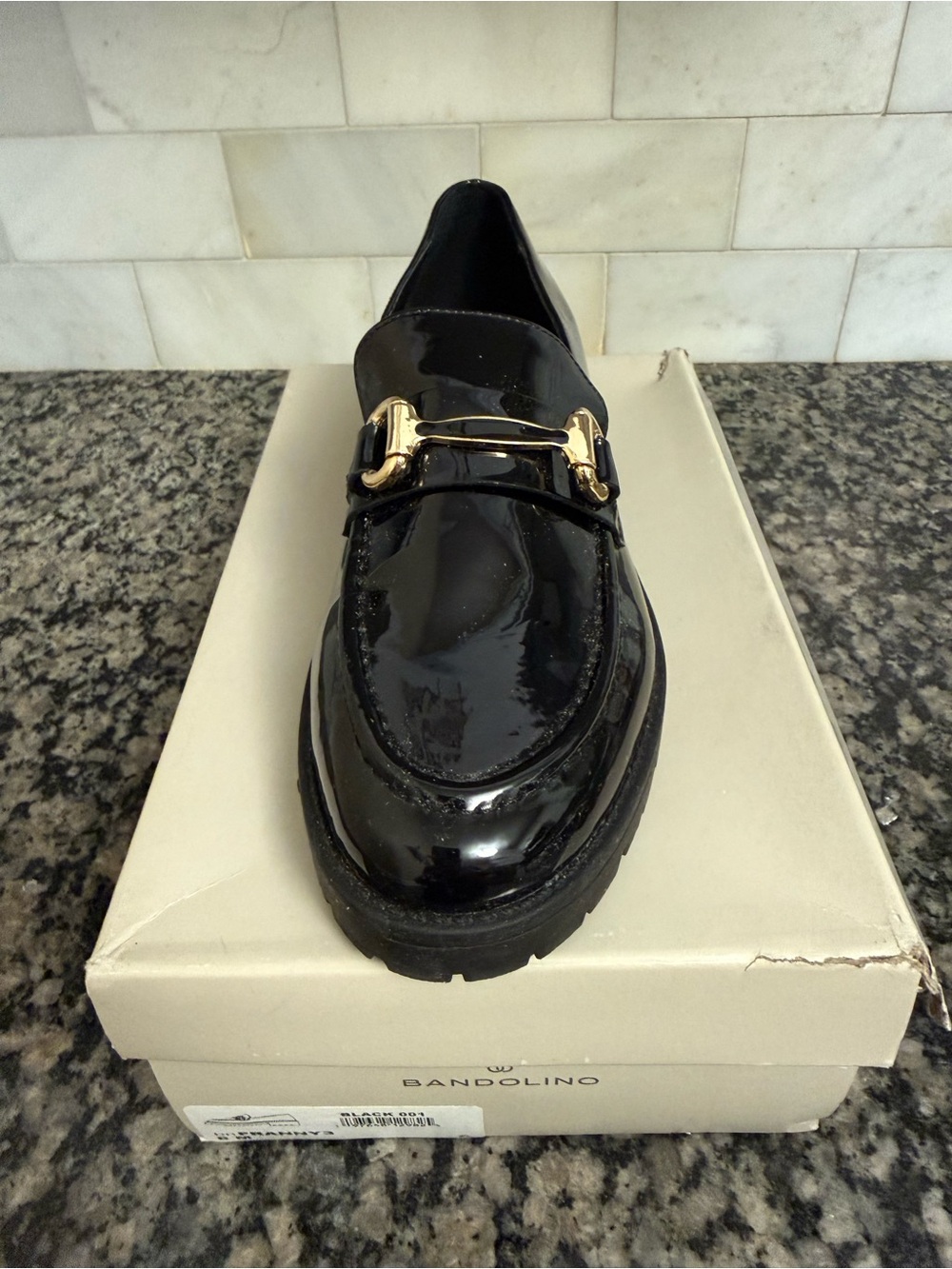 Bandolino Black Patent Loafer with Gold Bit